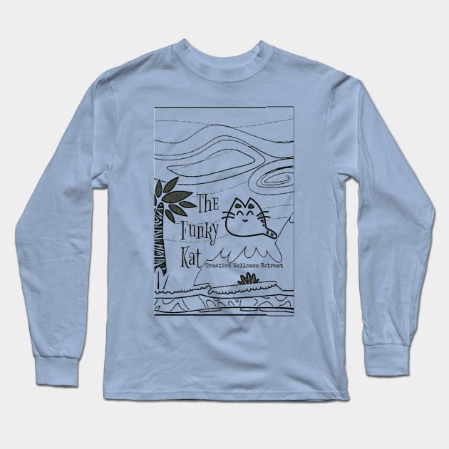 The Funky Kat Creative Wellness Retreat ink drawing Long Sleeve T-Shirt by farq